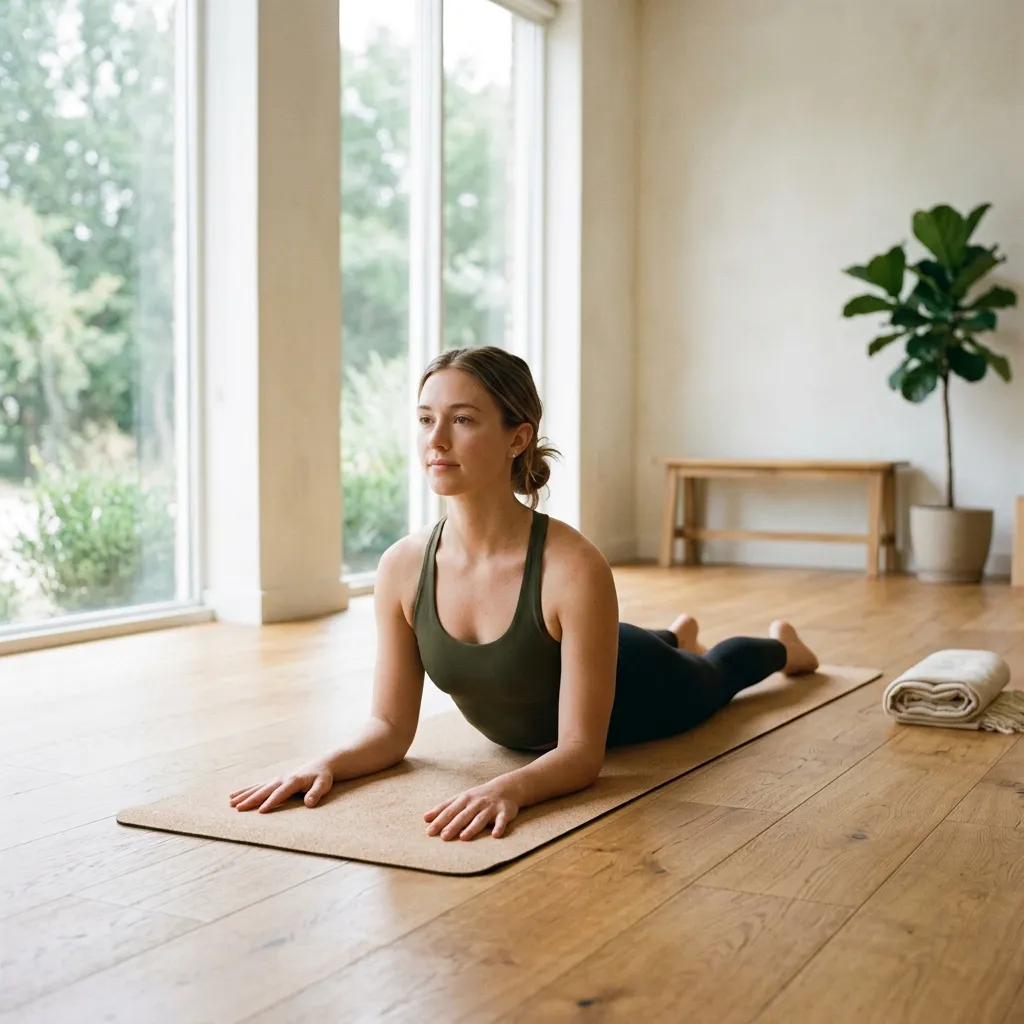 Person in sphinx pose lifting the chest with forearms on the mat